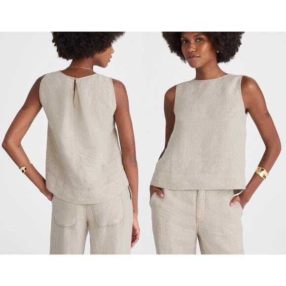 Madewell | NWT Linen Pleated Shell Top in Oat | Sz S - Picture 1 of 9